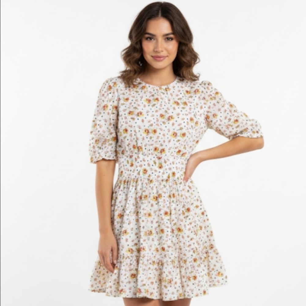 BYTIMO‎ Dress Womens Medium Floral Tiered Cottage Cotton Poplin Luxury Designer